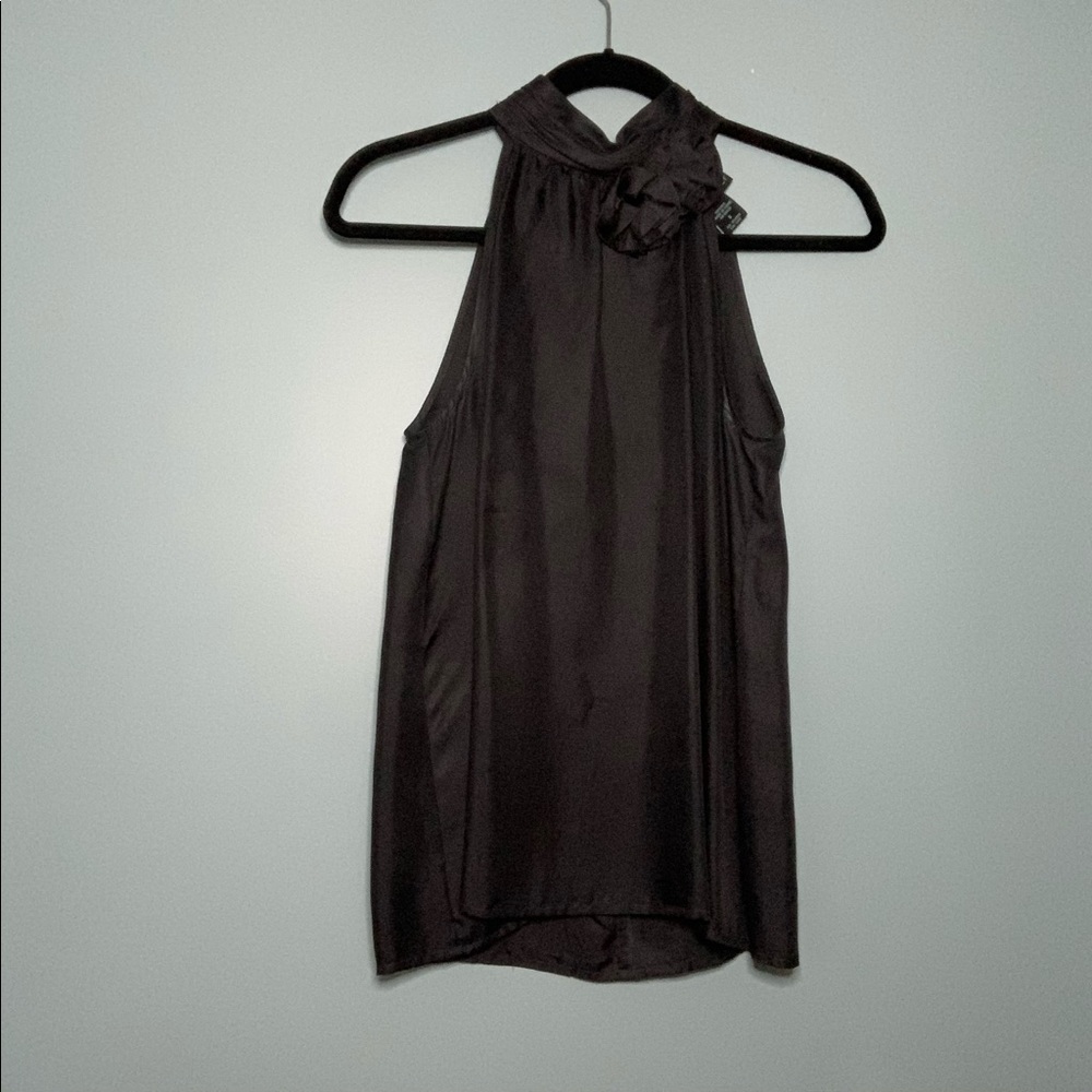Black rosette halter silk Tank